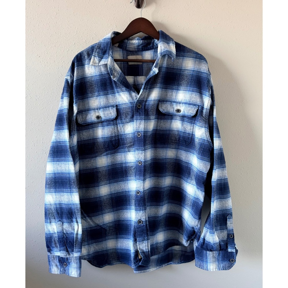 Jachs NY Mens 2XL Fall Essentials Blue White Plaid Flannel Button Down Shirt